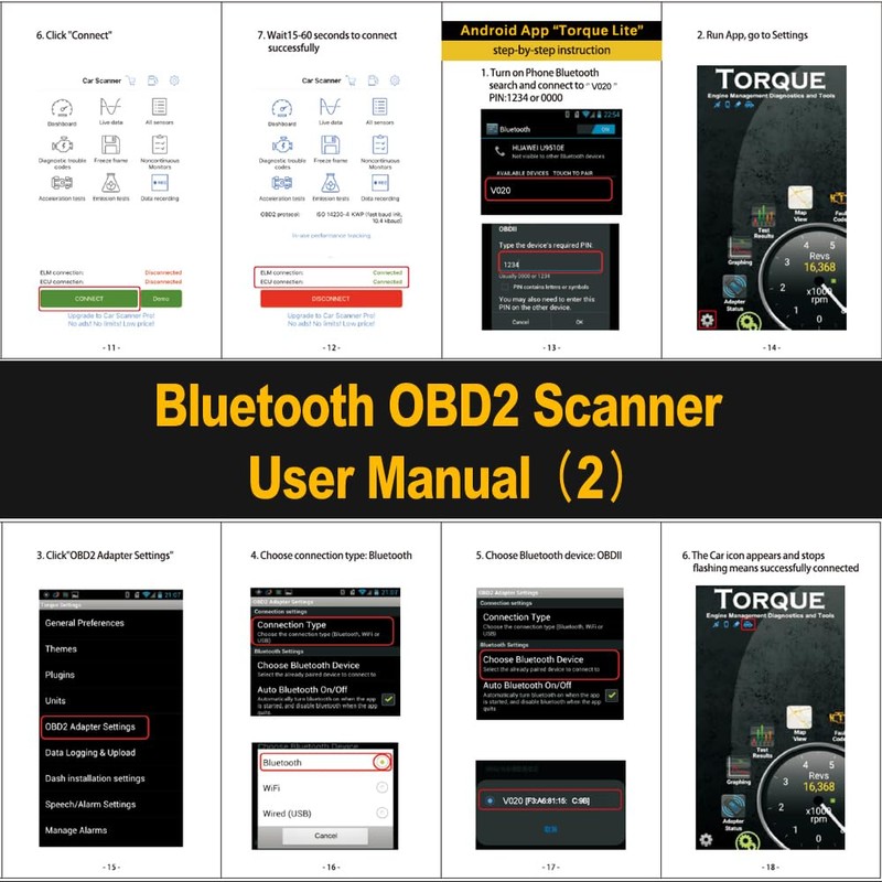 FlyroadUp OBD2 Scanner Bluetooth for iPhone iOS Android OBDII Diagnostic