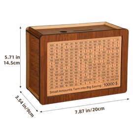 ZIXIANGKEJI Cash Vault Wooden Savings Bo-x with Counter $10000 Savings Challenge Money Box Wooden Cash Saver Money Box Coin Counter Piggy Bank(K30-1)