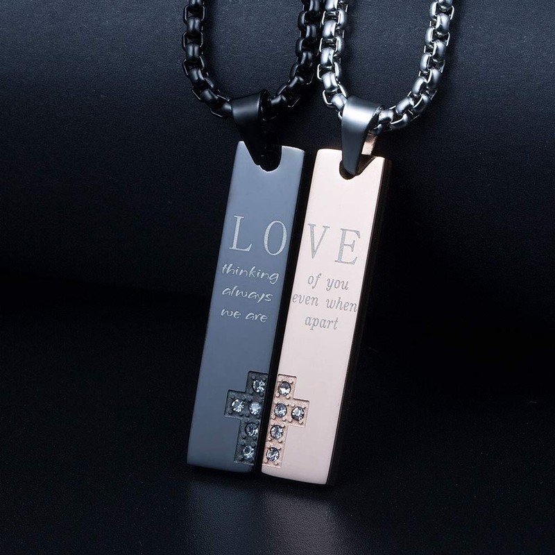 Wolentty His and Hers Couple Necklace Stainless Steel Distance Couples
