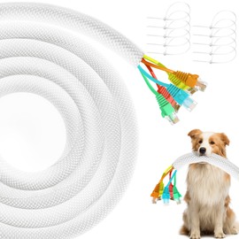 Cat Dog Cord Protectors from Pets No Chew 12ft - 1/8inch，Rabbits Cable Sleeves Cord Management Puppy Proof Covers, Wire Loom Critter Cord Charger Protector Heavy Duty Split Sleeve Automotive Tv，White