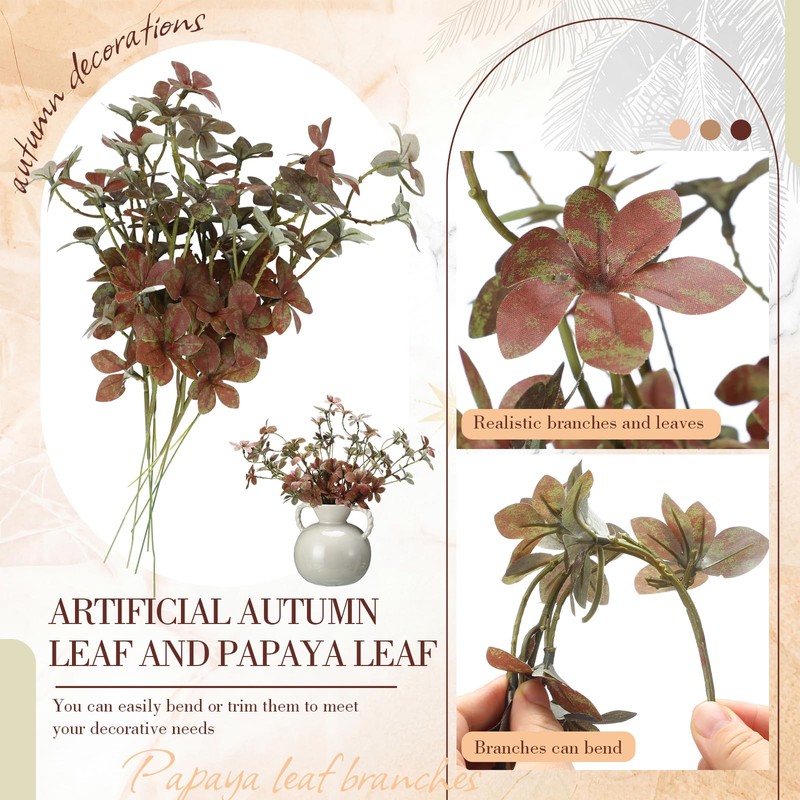 6 Pcs Fall Stem for Vases Artificial Rusty Leaves Branch