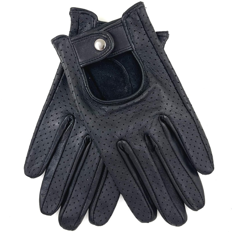 Zjjseloru Mens Genuine Lambskin Leather Driving Gloves Unlined, Touchscreen, Black,