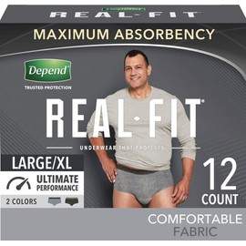 Real Fit Depend Real Fit Incontinence Underwear For Men, L/XL, Maximum Absorbency, 12 Ct