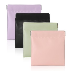 Lambskin Mini Case 4 Pieces Small Wallet Leather Key Bag Coin Bag Box Purse Mini Headphones PU Leather Case for Cosmetics Headphones Jewellery, silver, 1