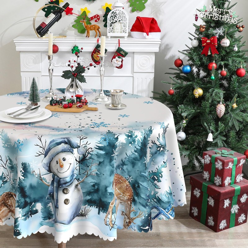 Round Christmas Tablecloth 60 inches - Snowman Christmas Decorations for