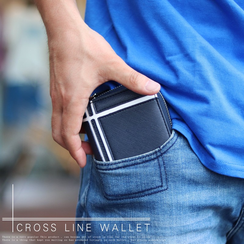 Daylight dl-1042 Men's Bi-fold Wallet, PU Leather, W-Line, Round Zipper,