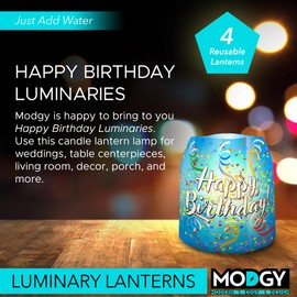MODGY Luminary LED Lantern Decorative Candle Holder Indoor Outdoor Decor, Plastic Candle Lamp for Wedding Table Centerpiece Porch, Flameless Floating Candles, Happy Birthday