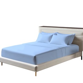 Egyptian Cotton Fitted Sheets 25cm Deep Mattress Pocket 200 Thread Count Fitted Bed Sheet- Soft & Comfortable Bottom Sheet (Blue, Double)