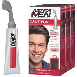 Just For Men Ultra, Tinte para Canas Castaño Oscuro U45 con Cepillo de Fácil Aplicación, 35g. Paquete de 3