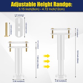 Olldag 4 Pcs Adjustable Height Bed Support Legs [with Screws] 7.08-12.2 inch, Metal Heavy Duty Bed Replacement Legs Bed Slats Support Legs for Bed Frame/Bed Center Slat/Furniture (White)