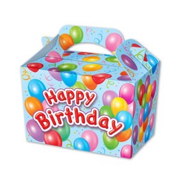 MustBeBonkers Happy Birthday Food Boxes - Picnic Carry Meal Box - Birthday Party Bag Plate (5 Boxes, Blue Box)
