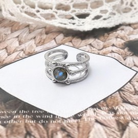 Labradorite Ring, Silver Tone Adjustable Ring for Gothic Jewelry