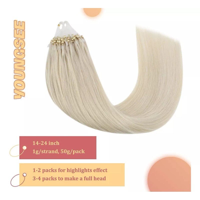 YoungSee Extensiones Cabello Humano Rubio Platino 14in 50gr