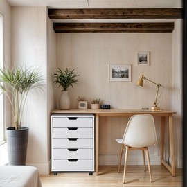 JungleA Mobile File Storage Cabinet with Drawers & Wheels,Home Office Rolling Storage Cart with Drawers Printer Stand,Under Desk Drawer Cabinet Storage Drawer Chest,Organization Filing Cabinet(White)