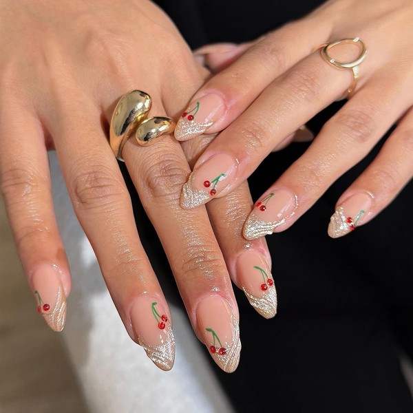 MISUD Almond Press on Nails Medium Fake Nails Glossy Glue