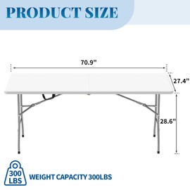 HLPB Folding Table Picnic Table, 6 ft Portable Camping Table with Handle and Safety Locks, Foldable Table Plastic Dining Table Indoor Outdoor for Camping, Picnic and Party
