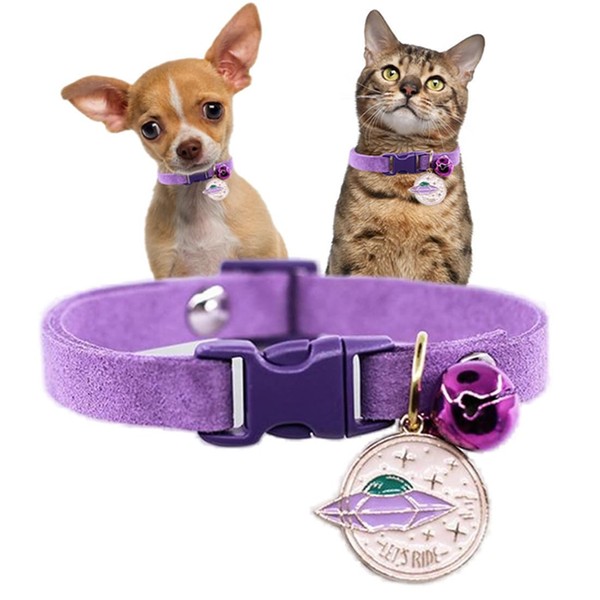 Purple Cat Collar with Bell, Pretty Female Puppy Collars with