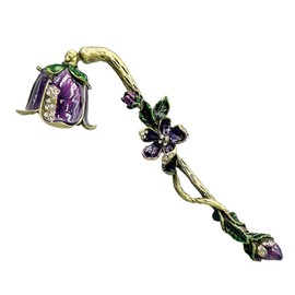 MUXSAM Vintage Candle Snuffer, Candle Extinguisher with Long Handle, Metal Wick Flame Snuffer for Putting Out Candle Flame Safely, Floral Candle Snuffers Accessory for Candle Lovers, Purple