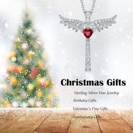 Re Besta Christmas Birthday Gifts for Women January Birthstone Garnet Necklace Wife Mom Angel Wings Sterling Silver Love Heart Jewelry for Her