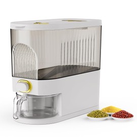 11 Lbs Rice Dispenser, Dry Food Storage Container with Scale Measuring Cup, BPA-Free Household for Kitchen Pantry Organization, White