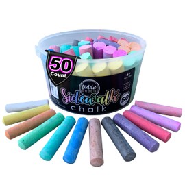 Loddie Doddie Sidewalk Chalk for Kids - 50 Count, 12 Multicolor Jumbo Sticks - Non-Toxic & Washable Bulk Chalk Pack in Reusable Bucket - Easy Grip for Vibrant Outdoor Kids Activities
