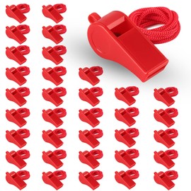 OBKJJ Red Emergency Whistle with Lanyard, 48 Pack Coach Whistle Soccer Referee Whistle Ideal for Coaches, Teachers, Referee, Training, Emergency