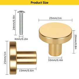 JMIATRY 20 Pcs Gold Drawer Knobs, 25 * 20 mm Round Brass Cabinet Knobs with Screws, Gold Drawer Handles for Drawer, Cupboard, Wardrobe and Furniture Decoration