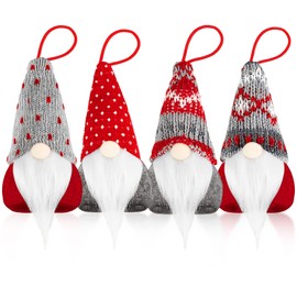 4 Pcs Party Decorations, Christmas Tree Hanging Gnomes Ornaments Scandinavian Santa Swedish Tomte Handmade Plush Gnomes Santa Elf Table Hanging Dolls for Christmas Decor