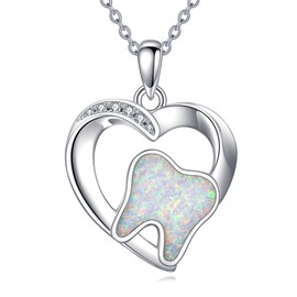Tooth Necklace 925 Sterling Silver Heart Teeth Pendant Necklaces Dental Tooth Jewelry Dainty Gifts For Women Female