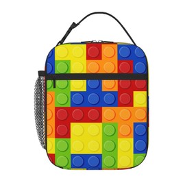 SARA NELL Insulated Lunch Bag Colorful Building Bricks Blocks Games Lunch Cooler Box for Women Men Teens Kids, Reusable Lunch Tote Bag, Insulated Lunch Bags for Work, Picnic, School or Travel