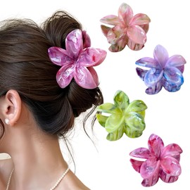 Ypkia Pack of 4 Colourful Flower Hair Clips Medium Flower Hair Clips Women's Non-Slip Hair Clips Elegant Hair Accessories for Women Girls