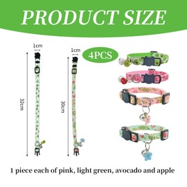 QFEHTHSK Pack of 4 Cat Collars, Cat Collar with Bell, Fruit Flower Print Collar, Cute Cat Collar, Quick Release Cat Collar, Adjustable Kitten Collar