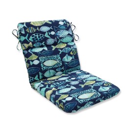Pillow Perfect Outdoor/Indoor Hooked Lagoon Round Corner Chair Cushion, 40.5" x 21", Blue