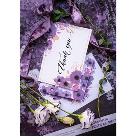AZAZA Floral Thank You Cards with Envelopes 24 PK, Wedding Thank You Cards Unique Floral Design, 4x6 Wildflower Thank You Notes for Baby Shower, Bridal Shower, Sympathy (Purple Violet Flowers)
