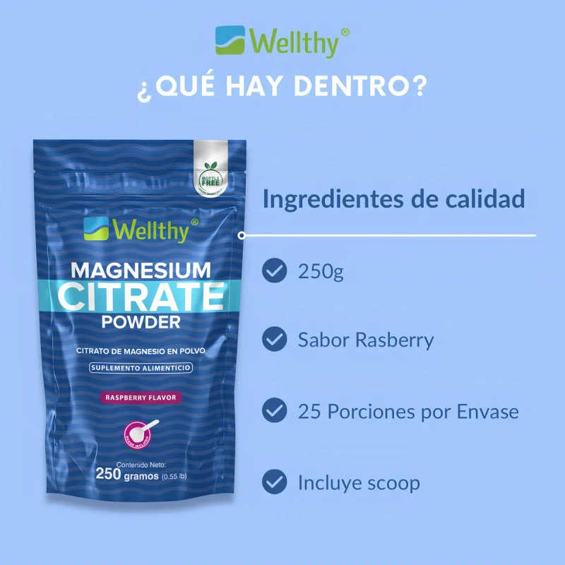 Citrato De Magnesio En Polvo Sabor Raspberry 250gr Wellthy