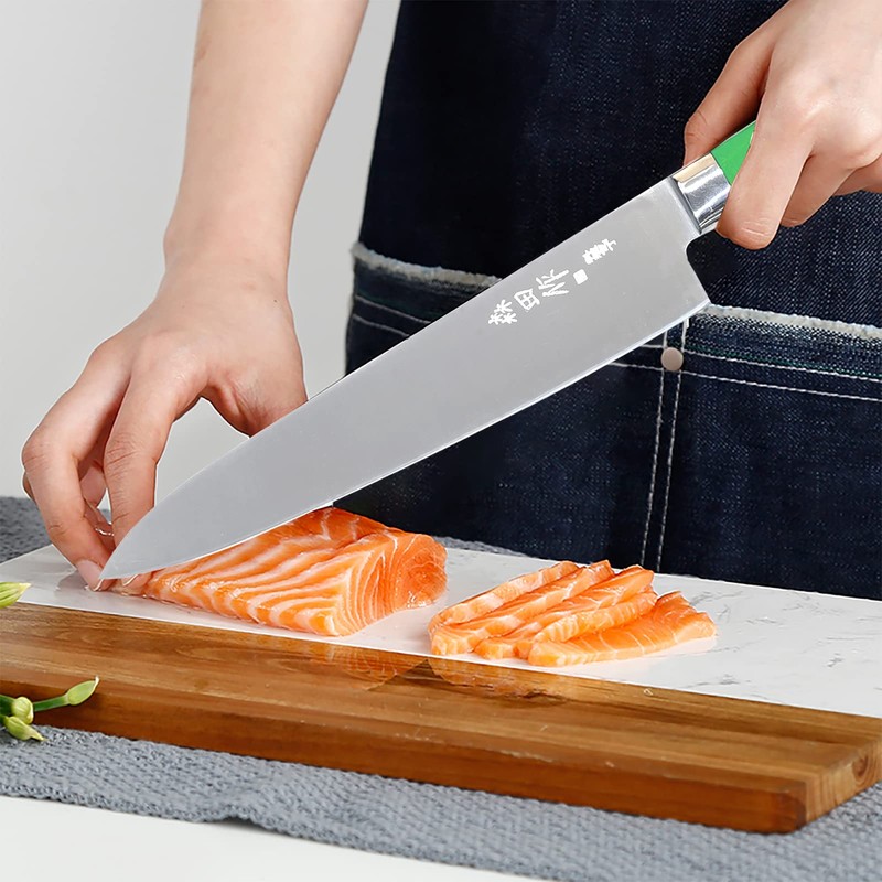 Japanese Chef Knife 9.5 inches, Professional Sushi Knife with Green