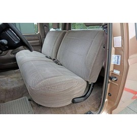 Durafit Seat Covers Made to fit 1992-1997 Ford F150 XCab Front Solid Bottom 50/50 Split Back Bench Seat. Made in Taupe Twill