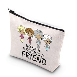 Golden Inspired Cosmetics Bag Travel Bag for BFF Best Friend Birthday Gift (Thank You for Being A Friend CA)