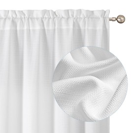 Chyhomenyc White Curtains 63 Inch Length 2 Panels, Faux Linen Textured Semi Light Filtering Soft Airy Rod Pocket Window Treatment Drapes for Living Room Bedroom, 40Wx63L Inch, Set of 2