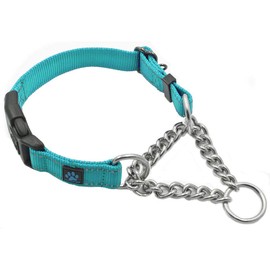 Max and Neo Stainless Steel Chain Martingale Collar - We Donate a Collar to a Dog Rescue for Every Collar Sold (Large, Teal)