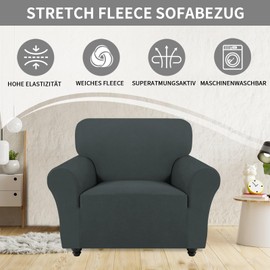 Easy-Going Stretch Armchair Cover, Non-Slip Sofa Cover for Dogs and Cats, Washable Fleece Couch Cover, Kitchen Sofa Couch Cover, 1 Piece Armchair Cover Armchair Protector with Armrests, Dark Grey