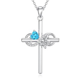 PELOVNY Cross Birthstone Necklace for Women S925 Sterling Silver Infinity Butterfly Cross Pendant Necklace Birthday Christmas Jewelry Gifts for Mom Daughter Wife