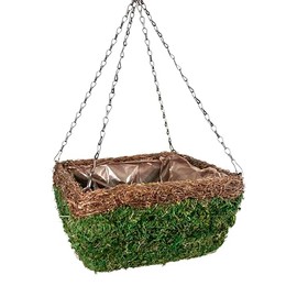 SuperMoss (29214D MossWeave Hanging Basket | Outdoor Hanging Planter with Moss | Decorative Plant Hanger for Porch, Balcony, Garden & Home Décor, Square with Wicker Rim, Large 14” D, Green