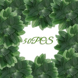 Sliverdew 50 Pcs Artificial Green Leaves Rose Leaves Bulk Fake Leave for DIY Wedding Bouquets Bridal Wreath Decor (Green)