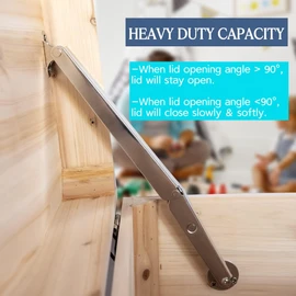 100N Heavy Duty Soft Close Lid Support Hinge, Chest Hinge Heavy Lid Hinges for Wooden Box Trunk, Toy Box Hinges Soft Close Safety Slow Lowering 45lbs/2pcs (Hingex)