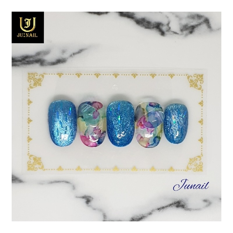 Blue Rain Handmade Nail Tips - Long Round Square /
