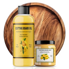 Cutting Board Oil (3.5oz) and Cutting Board Wax (3.5oz) Set - Enriched with Lemon and Orange Oils - 100% Natural Butcher Block Oil and Cutting Board Wax - for Wood Butcher Blocks, Wooden Bowls