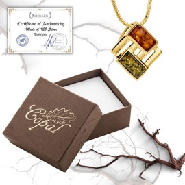 Copal Women's Necklace with Silver Baltic Amber Pendant Two-Tone and Sustainable, Sterling Silver, Amber
