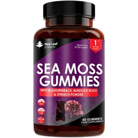 Sea Moss Gummies – 3000mg High Strength with Irish Sea Moss, Burdock Root & Bladderwrack – Vegan Vitamin Gummies – 60 Gummies – Made in the UK by New Leaf