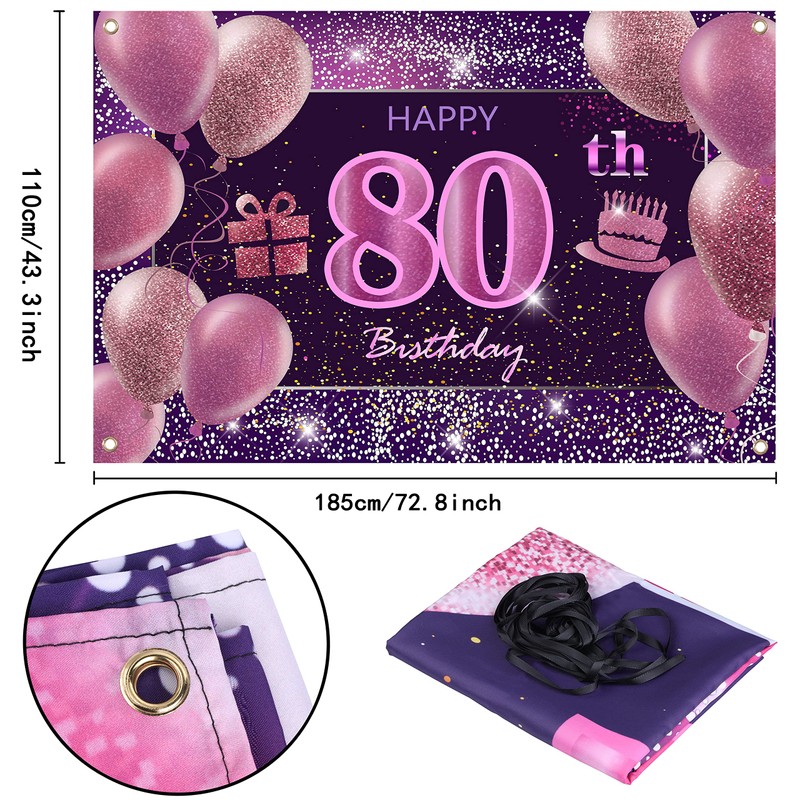 80th Birthday Decorations IMISI Happy Birthday Banner Pink Birthday Backdrop